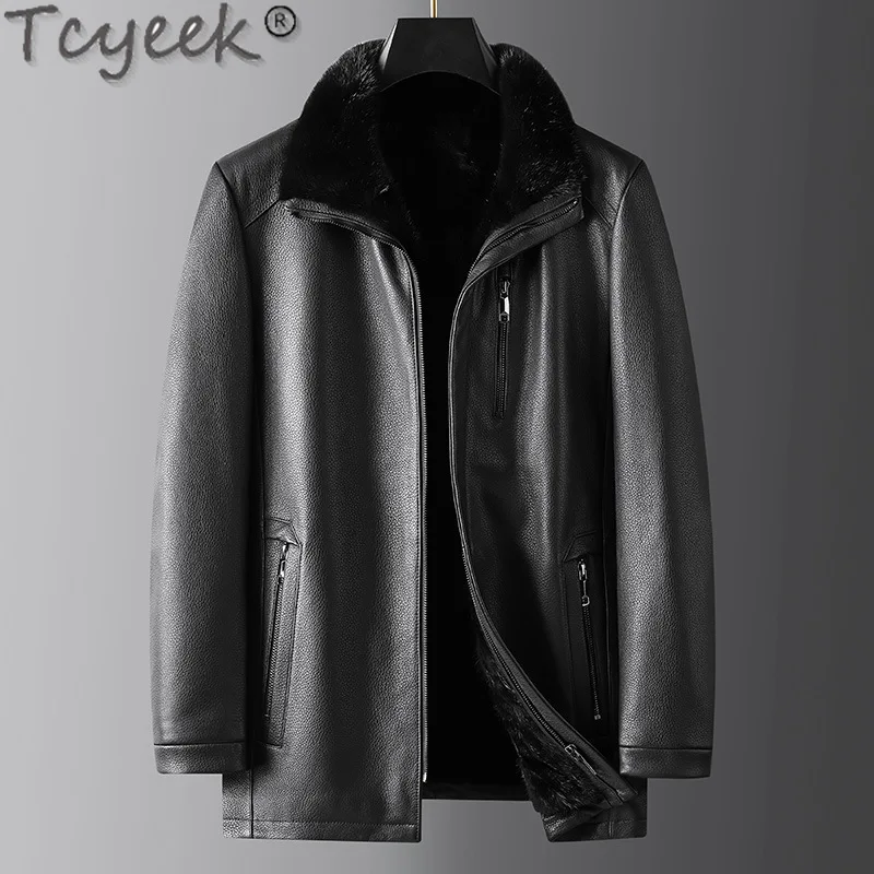 Tcyeek Sheepskin Genuine Leather Jacket Winter Clothes Business Casual Mink Fur Coat Men Real Fur Mens Coats Chaqueta Hombre