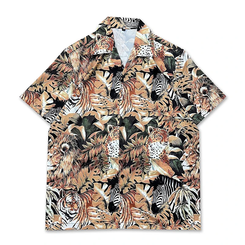 Tiger Lion Full Printed Men's Shirt Short Sleeve Summer Shirts for Man Streetwear Clothing