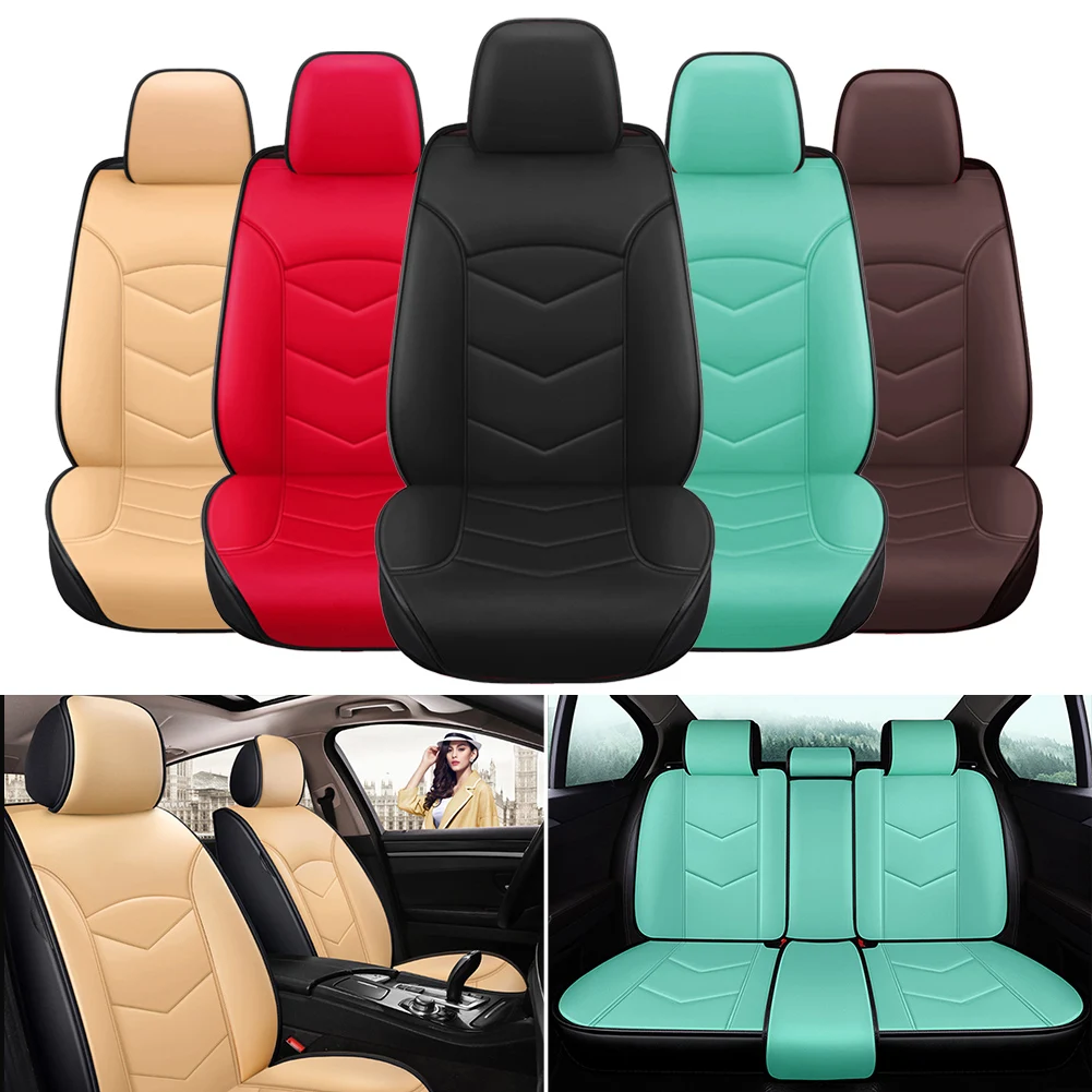 Car Seat Cover Universal PU Leather Front Seat Cover Rear Split Bench Cover All Season Easy Install Seat Protection for Car SUV