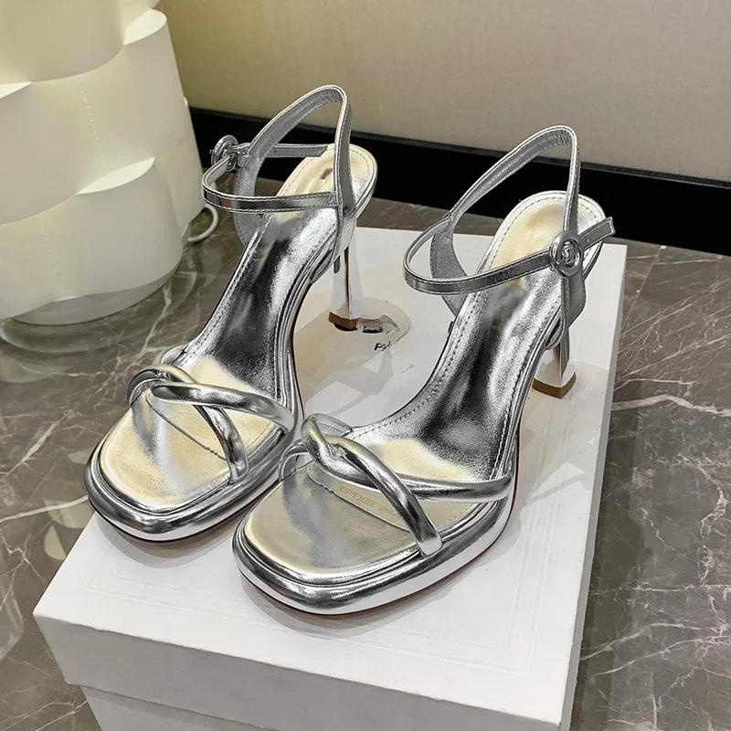Stiletto Sandals Fashion Women\'s Shoes  Buckle Women\'s Sandals Cross Toe Luxury Girls Summer Stiletto Heels Womens Shoes
