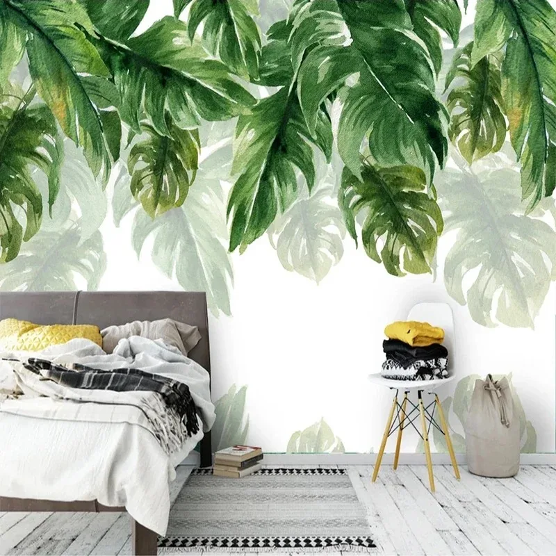 Custom Wallpaper Murals 3D Green Leaves Waterproof Canvas Painting Modern Bedroom Living Room Background Home Decor Papel Tapiz
