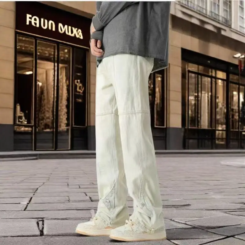 

High Street 2026 Washed Light Yellow Mud Row Jeans Men's and Women's Trendy Brand Hip Hop Hanging Trousers Jogger Baggy Pants