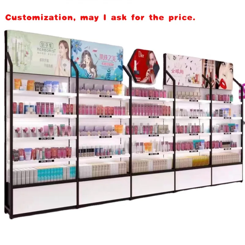 custom.Beauty Store Cosmetic Shop Shelf Display Rack Design Makeup Gondola Shelves Used to Market Suppliers