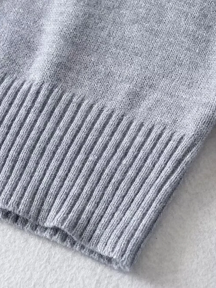 KUCLUT Damski Szary Sweter Dzianinowy Pulower Vintage Kołnierz z Klapami Długi Rękaw Eleganckie Damskie Top