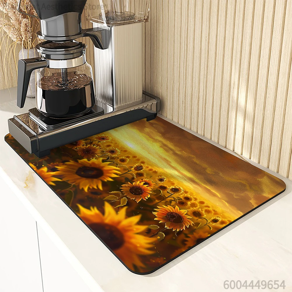 Kitchen Drying Mat Autumn Sunset Dry Coffee Mat Absorbent  Placemat Anti Slip Table Cup Drying Mats Table Decoration Accessories