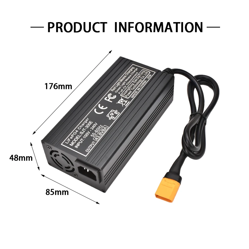 Ładowarka do akumulatorów LiFePO4 12S 43,8V 5A 8A, przeznaczona do pakietów akumulatorów LiFePO4 12S 36V 38,4V, wyposażona w cichy wentylator chłodzący. — zdjęcie produktu 6