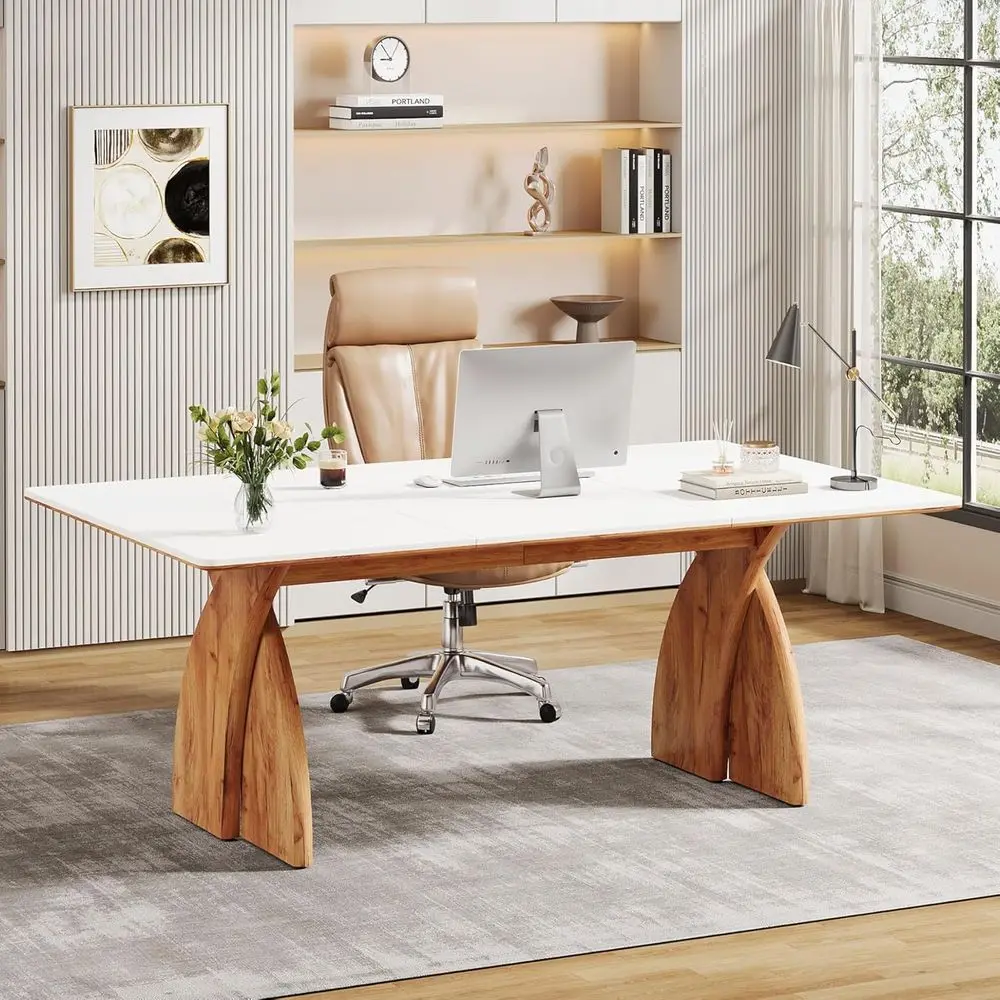 

Большой офисный стол для руководителя с усиленными ножками, универсальный компьютерный стол для учебы или домашнего офиса (белый и коричневый)