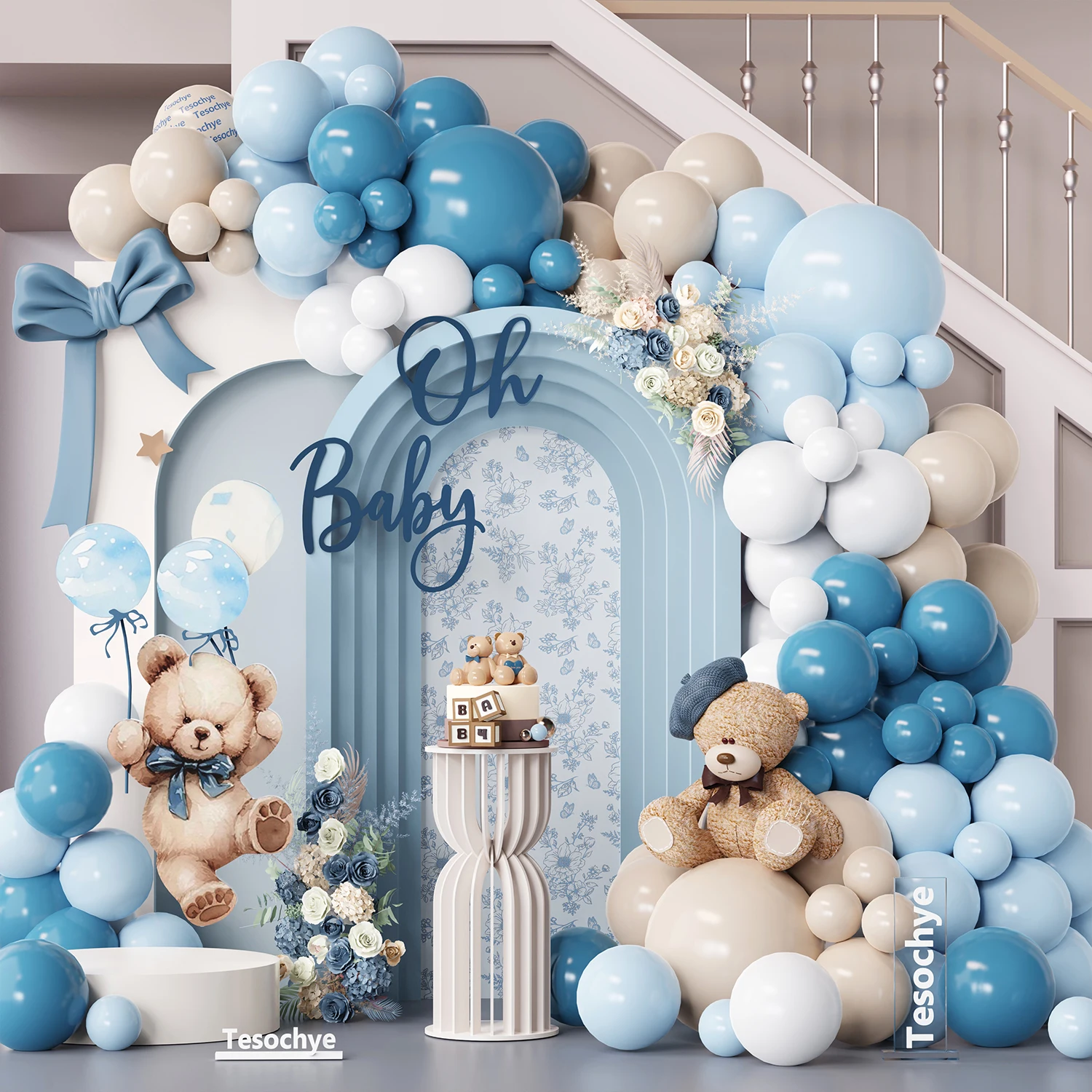 

141 Pcs Dusty Blue Balloon Arch Kit Dusty Blue Sand White Baby Blue White Balloons for Baby Shower Gender Reveal Birthday Decor