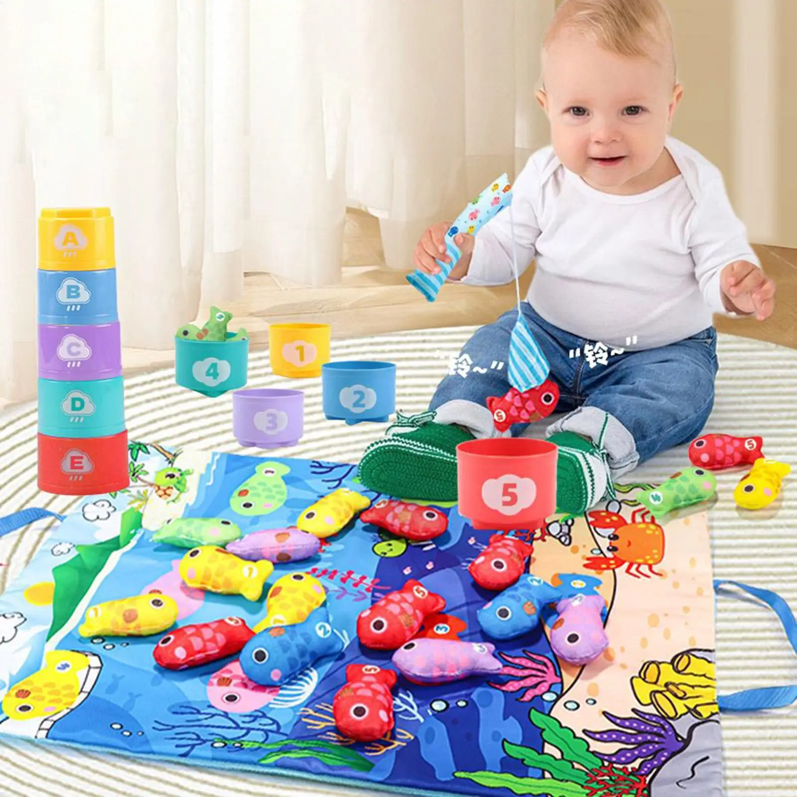 لعبة صيد السمك لفرز الألوان للأطفال الصغار، لعبة قماش تعليمية لتعلم أرقام الألوان، نشاط ما قبل المدرسة للأطفال في وقت مبكر