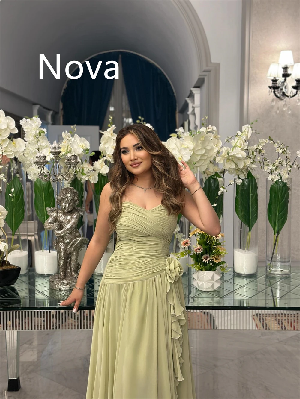 Customized See Through Chiffon Evening Dress Luxury Strapless Sleeveless Homecoming Dresses Elegant Special Occasion Gowns