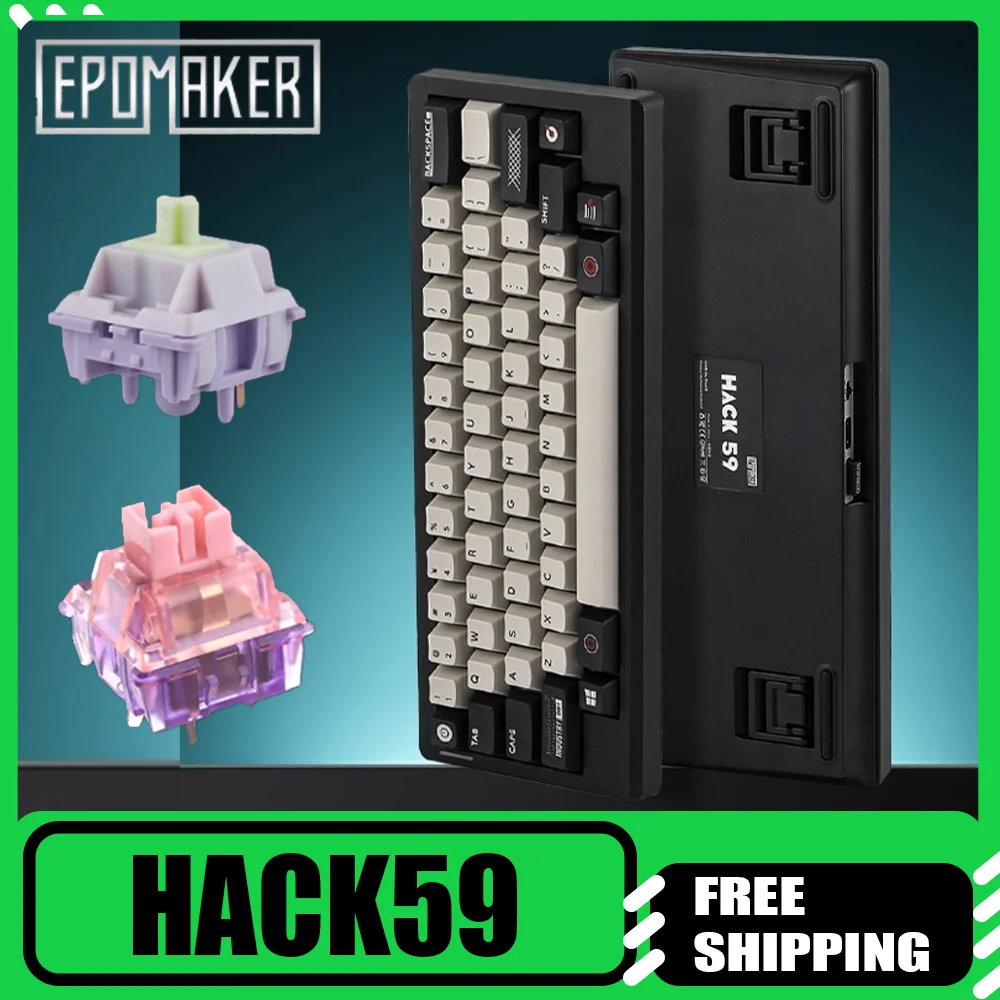 

EPOMAKER HACK59 Mechanical Keyboard 3 Mode Wireless Bluetooth RGB Light Hot Swappable Large Capacity Battery Gaming Esports