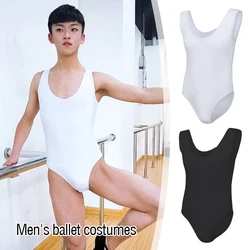 Men Ballet Leotards Deep U-Neck Sleeveless Modern Dance Practice Tights Boys Professional Gymnastic Ballet Bodysuit Dancewear