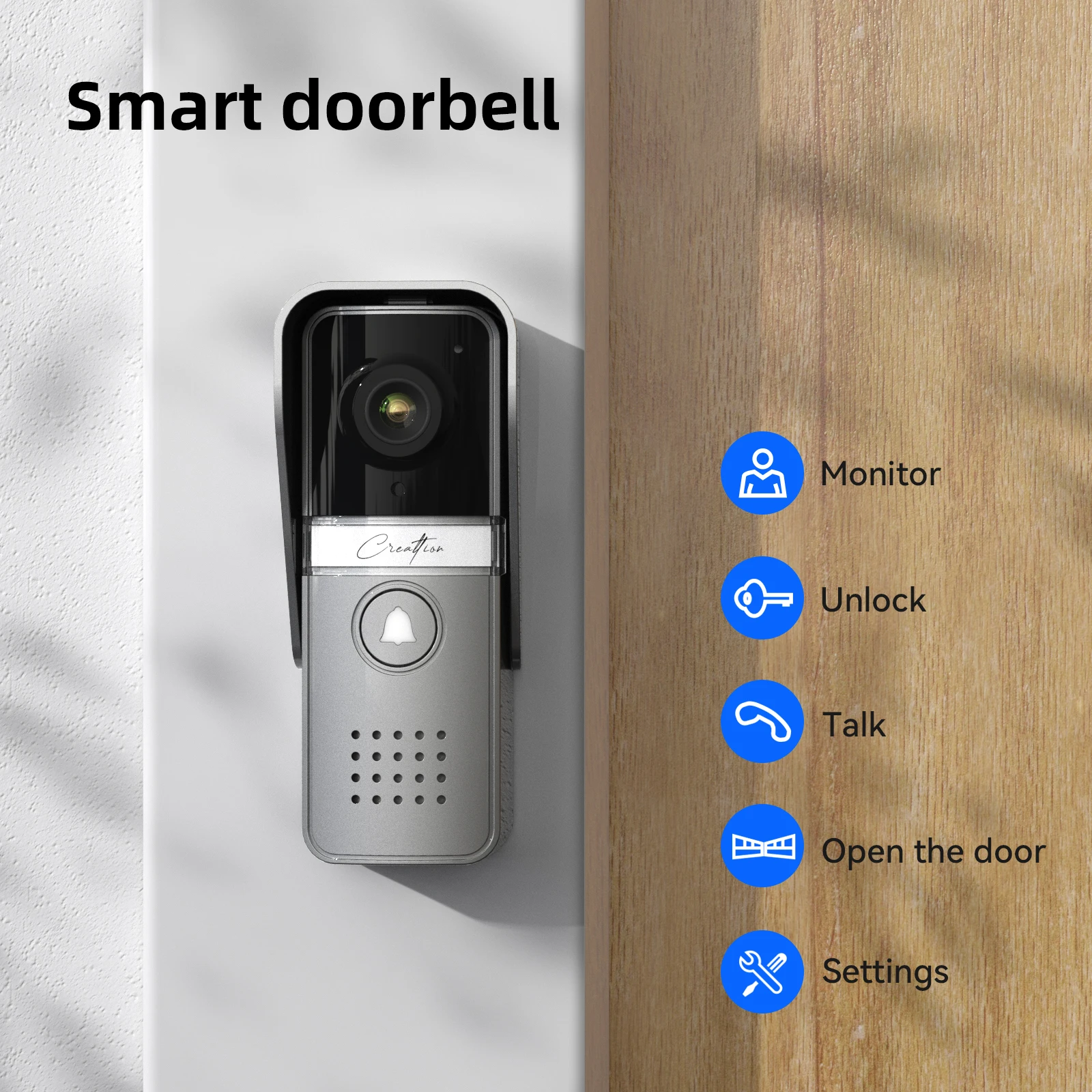 TMEZON video door intercom doorbell intercom system,  7 inch 1 monitor 1 camera touch button, night vision