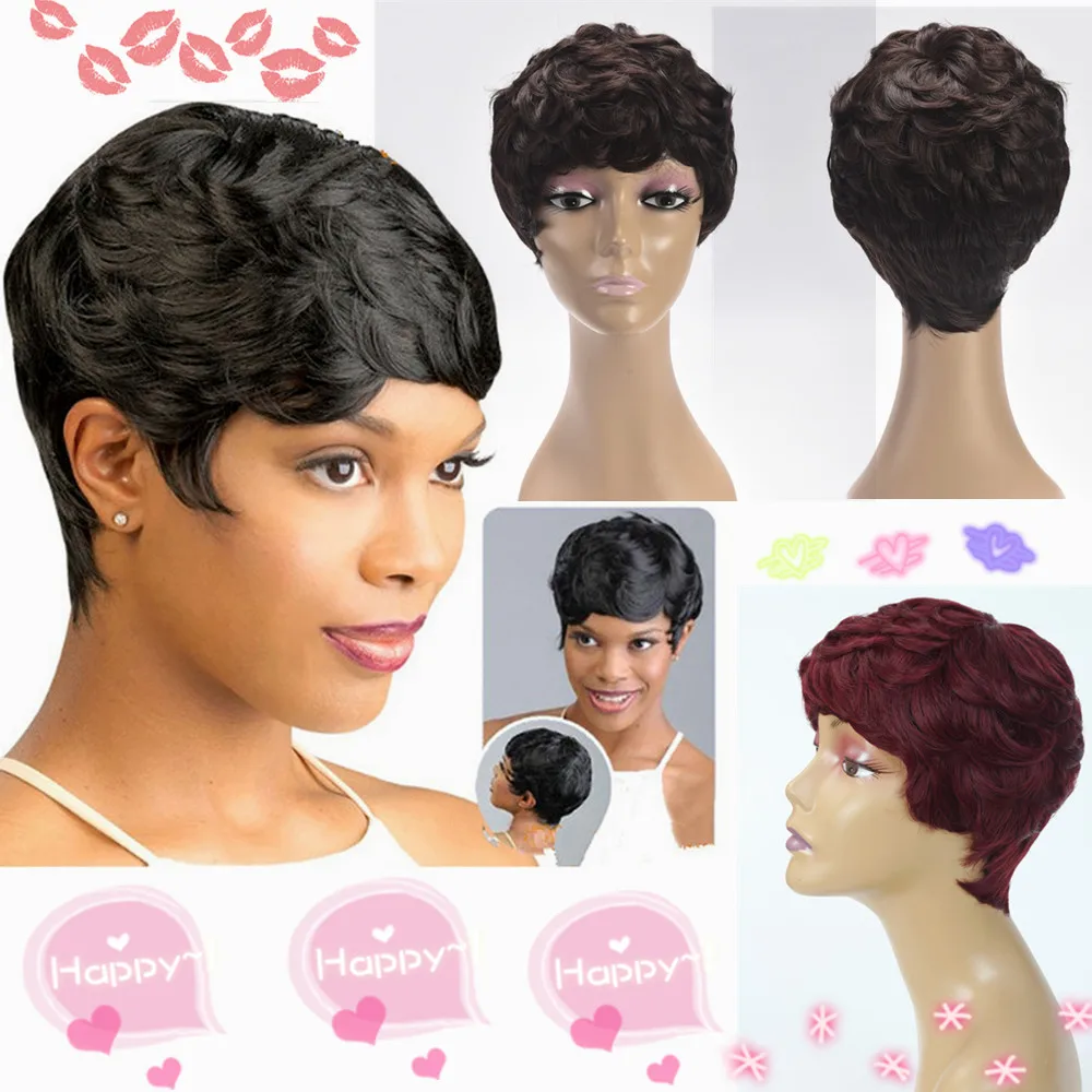 

Fashion Wigs Women's Oblique Bangs Short Curly Hair Natural Black Chemical Fiber Rose Intranet Daily Use Wig Head Cover 3 Colors