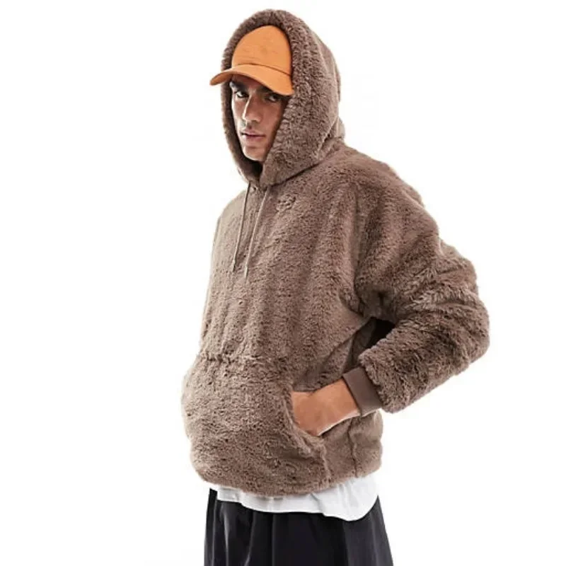 American Retro Cashmere Coat Street Loose Double-sided Plush Sweater Mens Casual Hooded Clothes