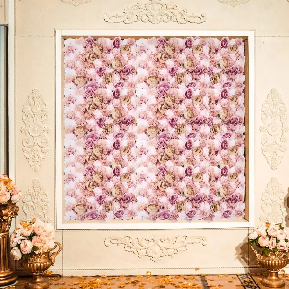 6-teiliges Kunstblumen-Wand, Seidenblumen-Wandpaneel, Rosenwand, DIY, Hochzeit, Party, Garten, Straße, Hintergrund