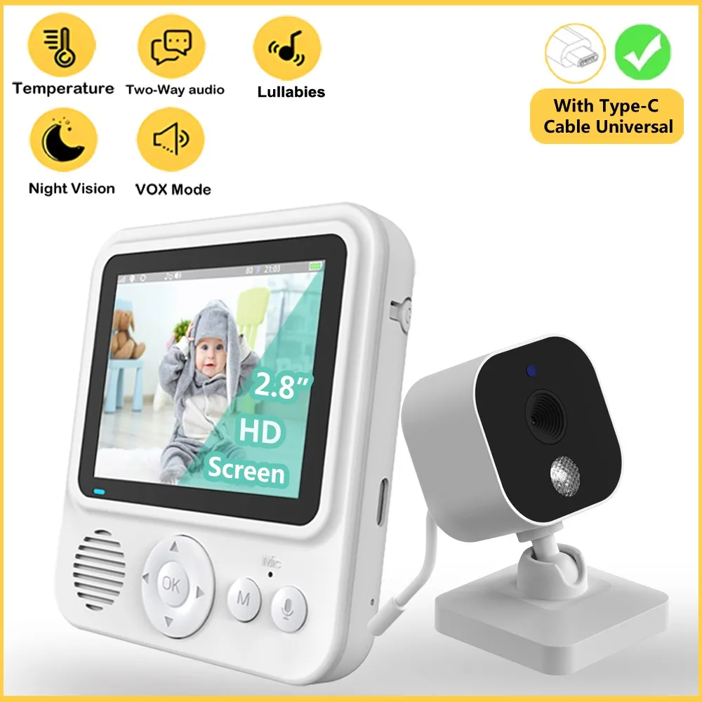 

Беспроводная видеокамера для наблюдения за ребенком без Wi-Fi, 2,8 дюйма, с двусторонней аудиосвязью и ночным видением, для обеспечения безопасности и присмотра за ребенком