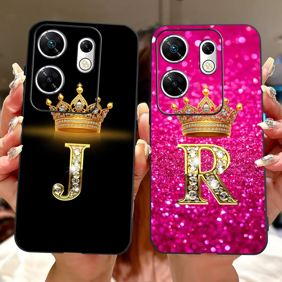 For Infinix Zero 30 4G X6731B Fashion Crown Letter Phone Case For Infinix Zero30 5G X6731 Black Silicone Soft TPU Cases