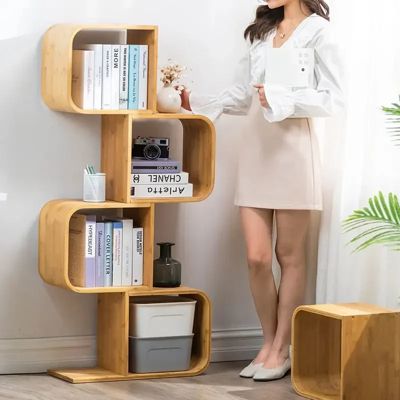 Bamboo Bookshelf Large Capacity Vertical Multilayer Bookcase Simple Creativity Wooden Storage Cabinet Shelf Book Shelf