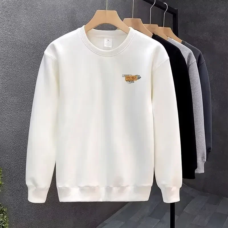 Autumn Men's Cotton Sweatshirt Korean Harajuku Cool Long Sleeve T-shirts High Quality White Top O-neck Tee Shirt Men Clothing