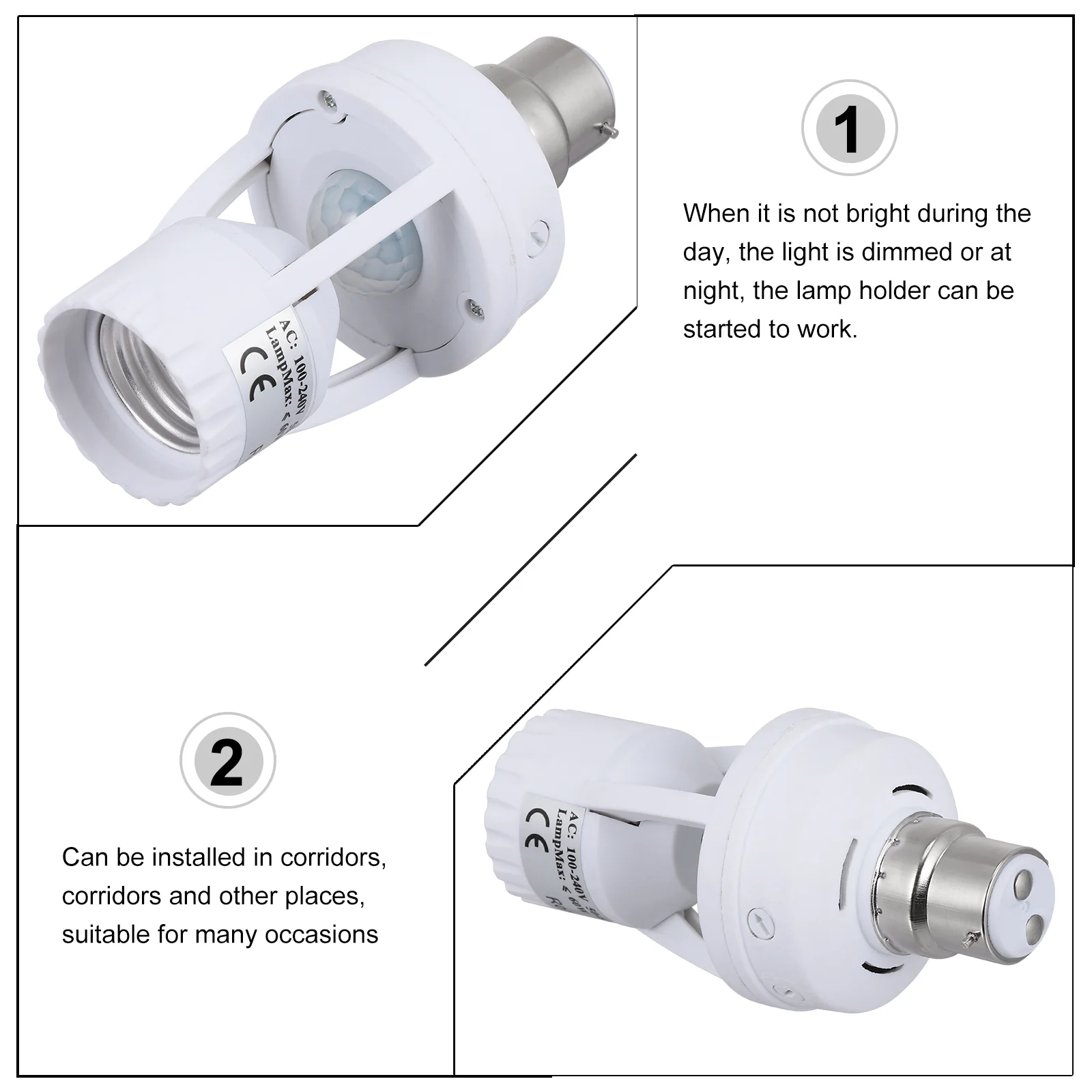 Inductielamphouder B naar converter E27 Schroef Gloeilamp Bewegingssensor Socket PC