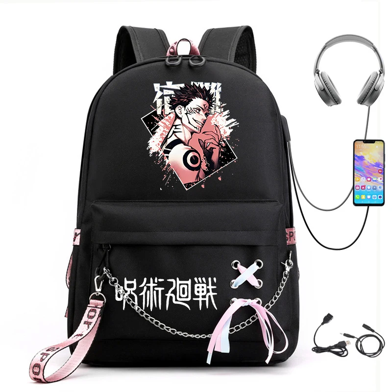 Jujutsu Kaisen anime print girls backpack student leisure bag usb travel bag kids back to school gift