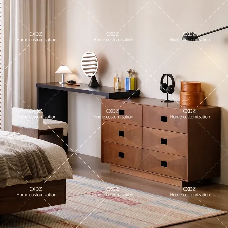 Medieval Style Solid Wood Dresser One Piece Storage Chest Simple Retro Wabi Bedroom Makeup Table