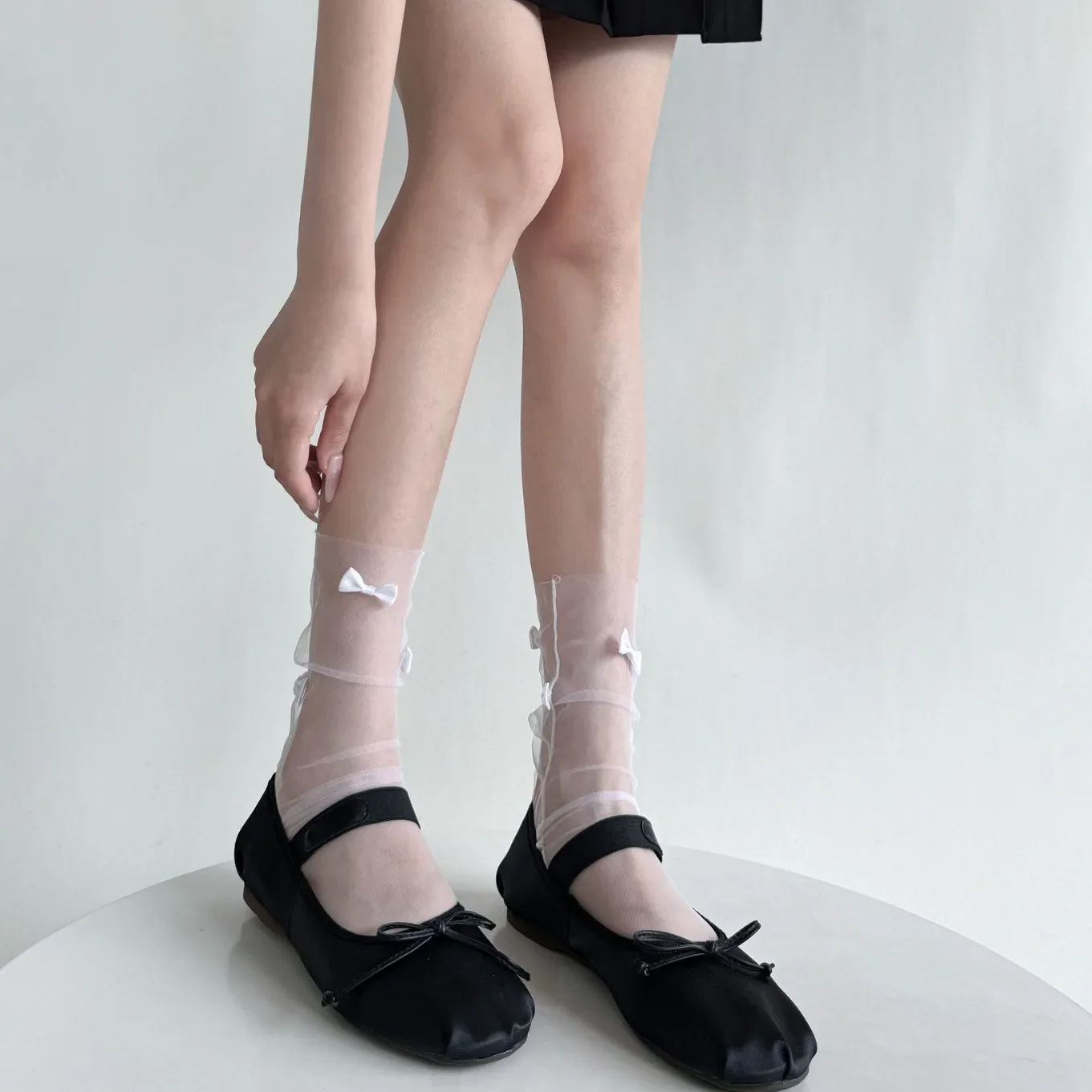 Women Socks Summer Ultra-thin Transparent Solid Color Loose Long Socks Cute Bow Lolita Sweet Girls Kawaii Cute Mesh Lace Socks
