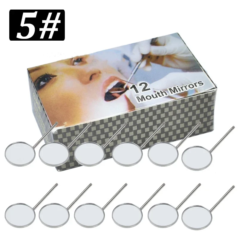 12Pcs/Box Dental Stainless Steel Dental Mouth Mirror 4/5 Anti Fog Front Surface Dentistry Mirrors High Quality Dentist Equipment