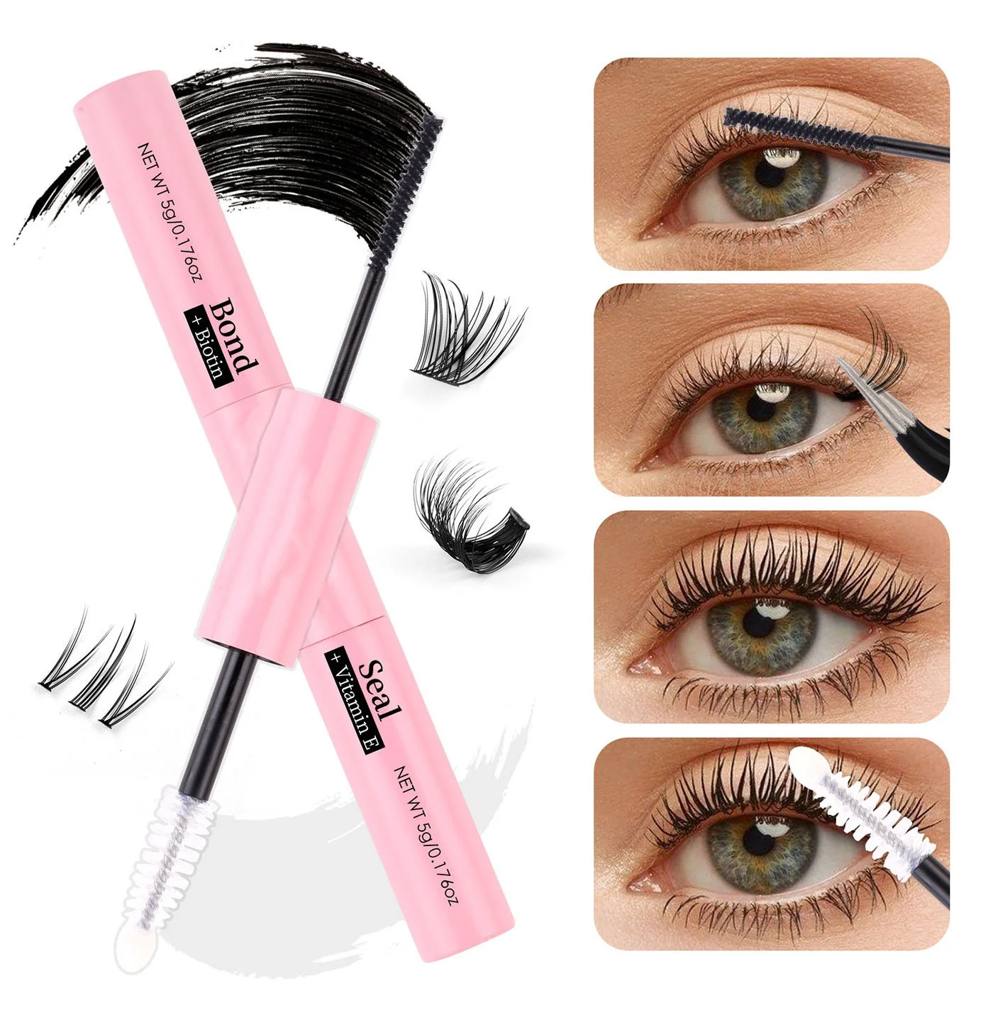 MIAOJIE Eyelash Glue and Seal for Eyelash Clusters Strong Fixed Eyelash Glue Lasting 48H 2 in 1(5ml Black Glue + 5ml Clear Seal) image 6