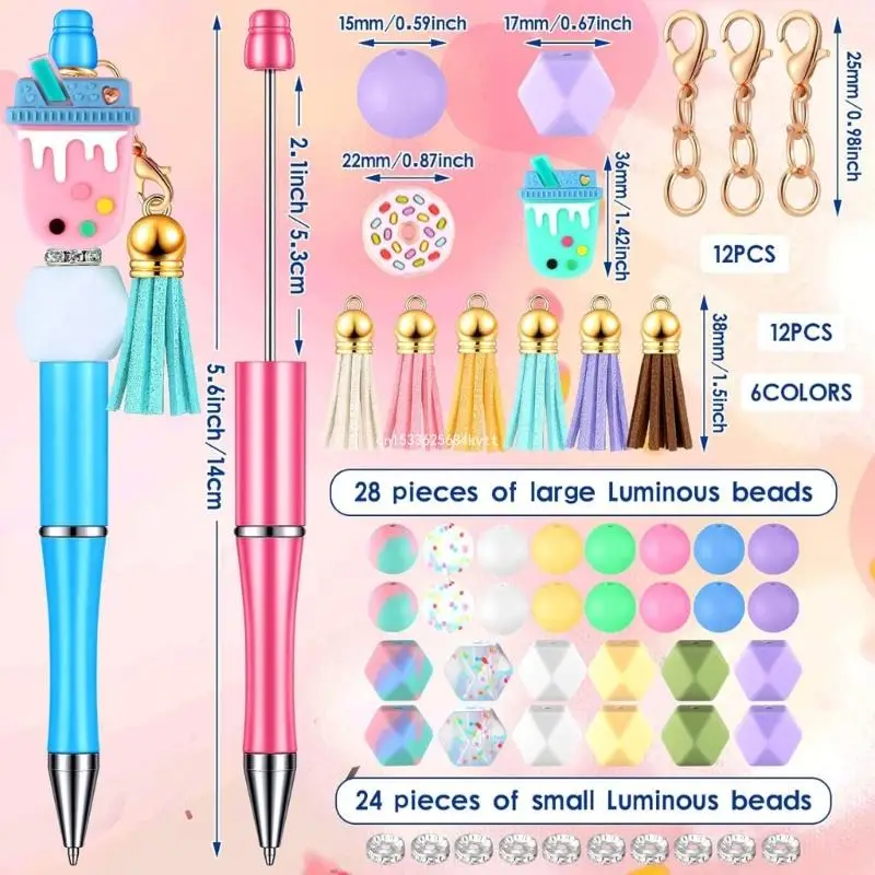 100Pcs Beadable Ballpoint Pen with Beads, Hooks, and Colored Tassels Dropship