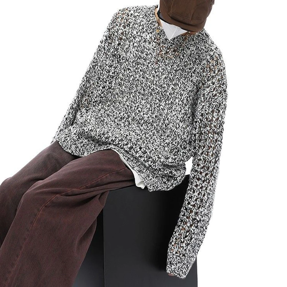 

American Street Unique Design Hollow Sweater Men 2025 Spring And Autumn New Loose Handsome Chic Niche Long-Sleeved Sweater