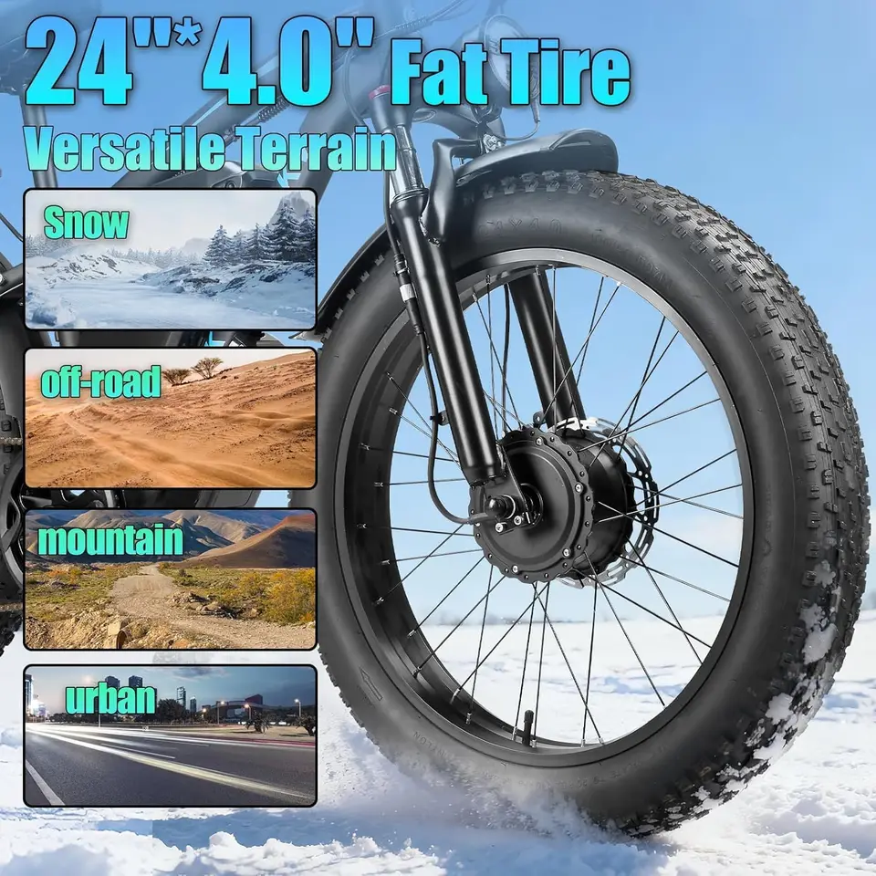9000W Peak Electric Bike for Adults,58V Max-Output 1972Wh Dual Motor Ebike,47MPH 105 Miles Long Range,24" x4.0 Fat Tire Lockable image 7