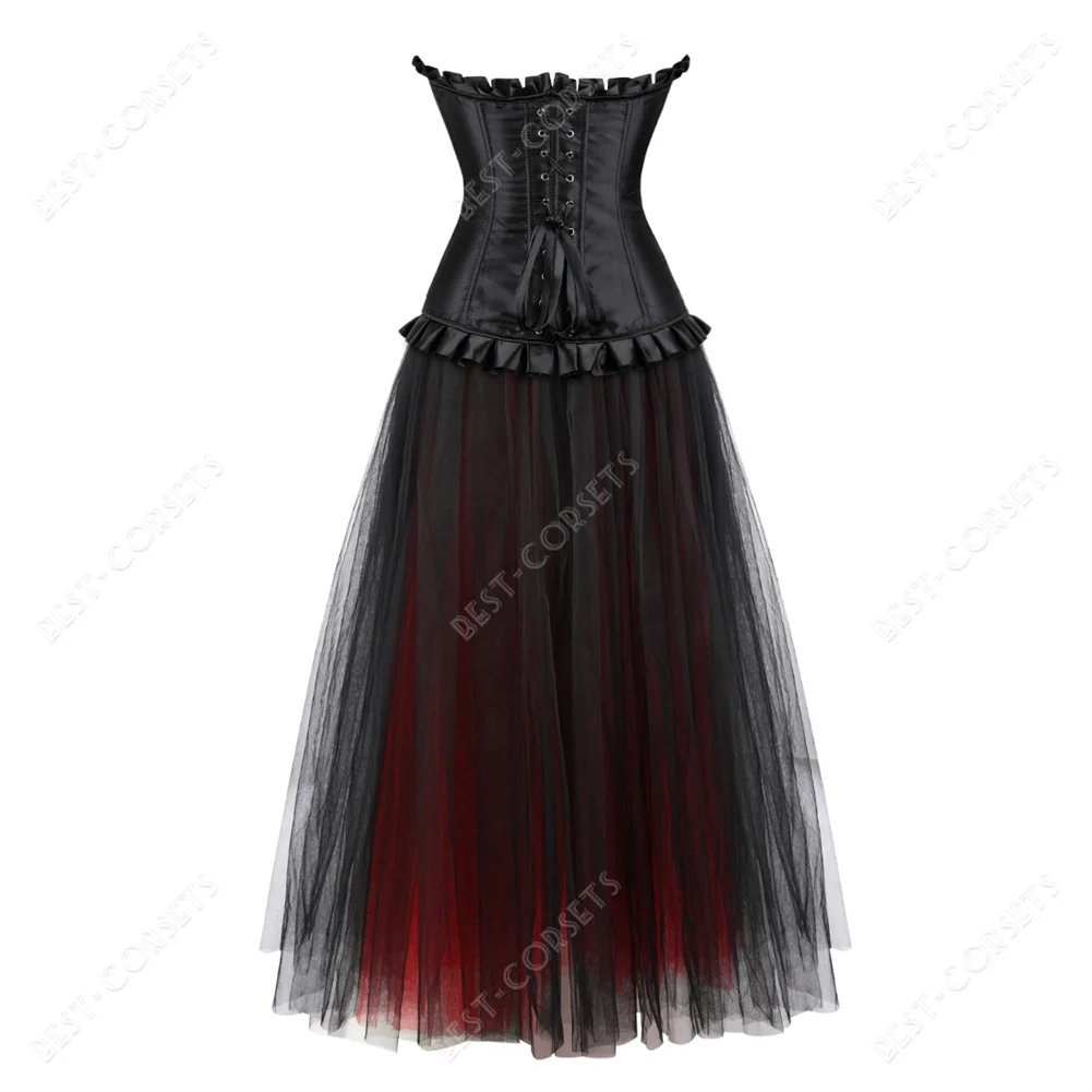 Red Corset With Dress Sexy Corset Dresses for Women Plus Size Gothic Corset Skirt Party Evening Mesh Maxi Dress with Corset