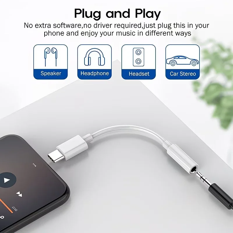 

USB C to 3.5mm DAC Adapter HiFi Digital Audio Converter Cable for Headphone Mic Phone Tablet Sound Card