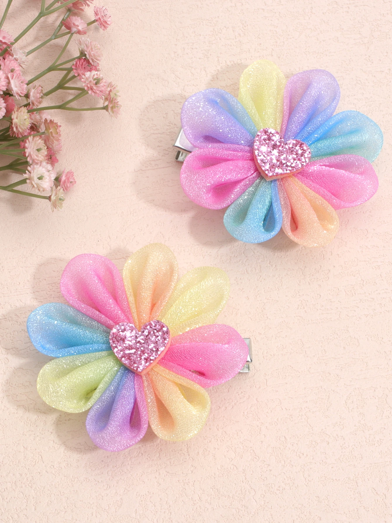 2pcs/set Rainbow Flower Hair Clips For Girls Fashion Sequin Hairpins Children Cute Barrettes Kids Boutique Hair Accessories Gift