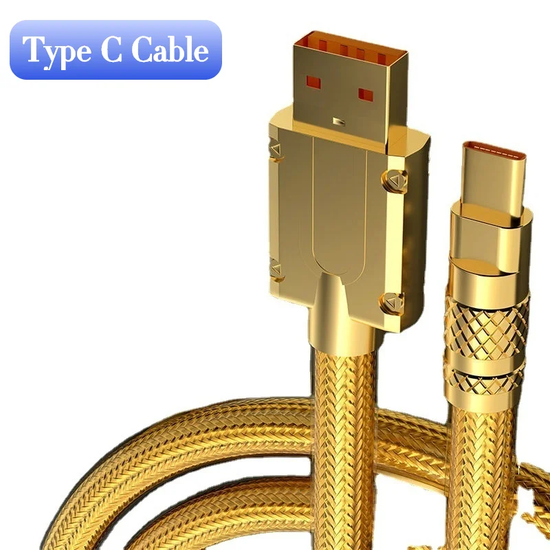 200W Zinc Alloy USB Type C Cable Fast Charge Data Cable For Samsung Xiaomi K60 Huawei USB C Power Bank Charge Cord Gold Color