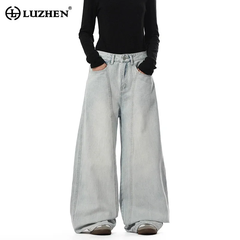 

LUZHEN 2026 New Stylish Solid Color Washed Baggy Straight Denim Pants Men's Fashion Handsome Original Wide Leg Jeans Male JY6081