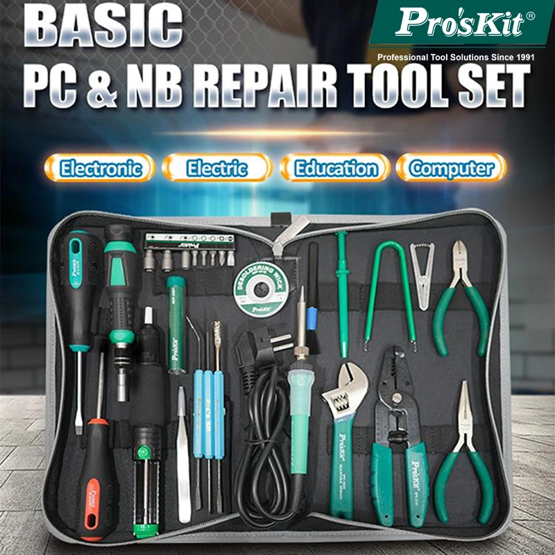 

Pro'skit 20 Pieces Electrical Repair Tools Set Tin Absorber Wrench Pliers Tweezers Screwdriver Mixed Set Hand Tool Set