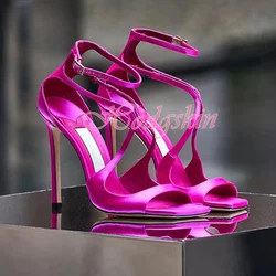 Square Toe Straps Sandals Solid Ankle Buckles Stiletto Heels Women Shoes Hollow Wrapped Summer Party Dress Sandals Fashion Shoe