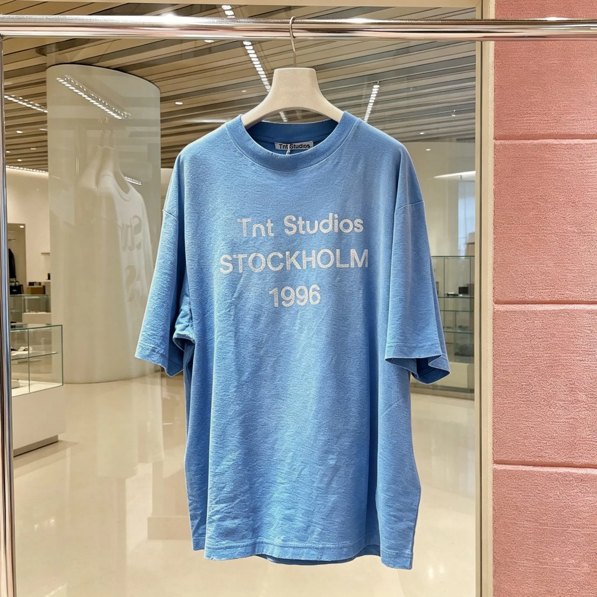 2026 New Spring Summer Loose Short Sleeve T-shirt Letters Printed Blue Cotton-linen Pullover Top All-match Couple's Basic Tees