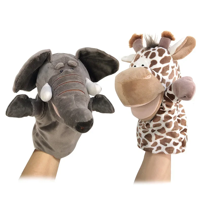 Brinquedo de Pelúcia Macio, Boneco de Animal Educacional para Bebês, Leão, Elefante, Macaco, Girafa, Tigre, Coelho, Fantoche de Mão Kawaii