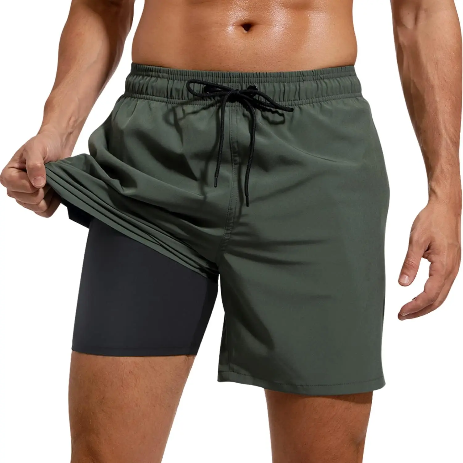 Adorel Men's Running Shorts 2 in 1 with Compression Liner Zipper Pockets Workout