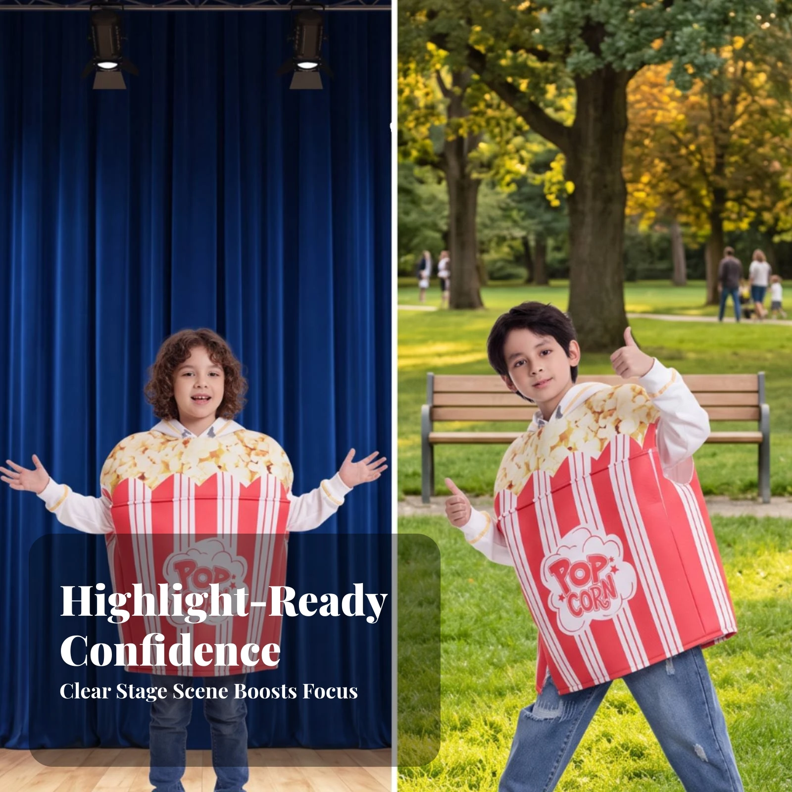 Popcorn Costume Oversized Popcorn Hoodie with Hood Sweatshirt with Long Sleeves Comfortable Fit Cosplay Jumpsuit Graphic
