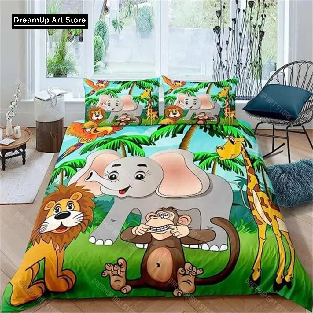 2026 Duvet Cover Cute Monkey Comforter Cover Forest Cartoon Wild Animal Bedding Set For Kids Teens Toddler For Room Decoration G