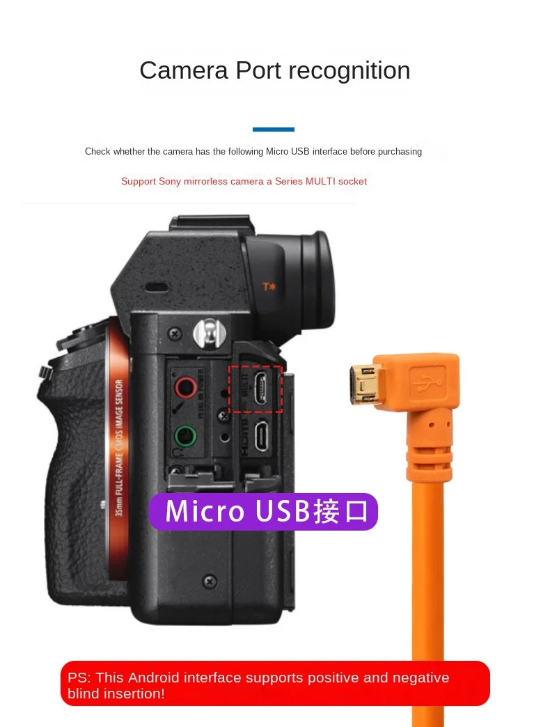 Type-C to Micro USB Cable for Canon 90D SLR Camera 850d Sony A7M2/A6400/A6600/ZV1 Nikon D5600/D3400