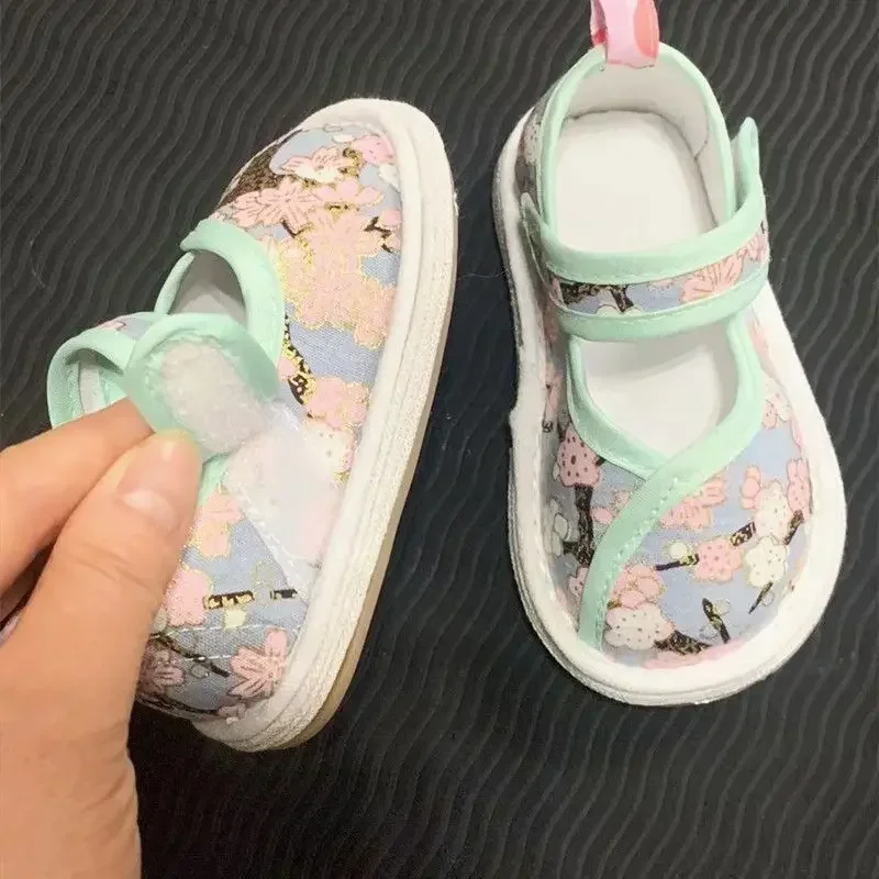 Primavera verão estilo étnico artesanal velho pequim mille camada sapatos de pano para crianças chinês tradicional meninas tang terno sapatos