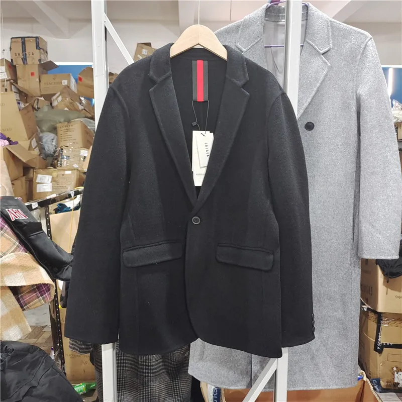 

Мужской балетный костюм Long Sve Faion, городской повседневный костюм-стойка с одной пуговицей, однотонный зимний костюм с плоским воротником, Новое поступление