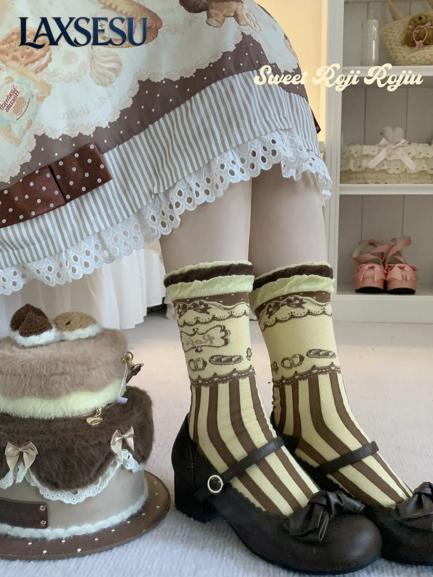 Lolita Socks Women's Summer Bow Stripe JK Pile Thin Leg Short Sock Women's Sweet Japanese Women's Pure Cotton Short Socks