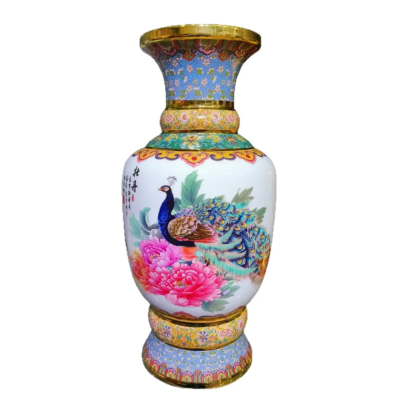 PYJ Jingdezhen Cloisonne ceramic vase enamel Chinese gold-painted flower insert home decoration ornament-2pcs